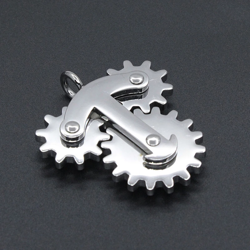 EDC Anti Stress Steel Gears Spinner Pendant Dangle Hand Fidget Toy For Necklace