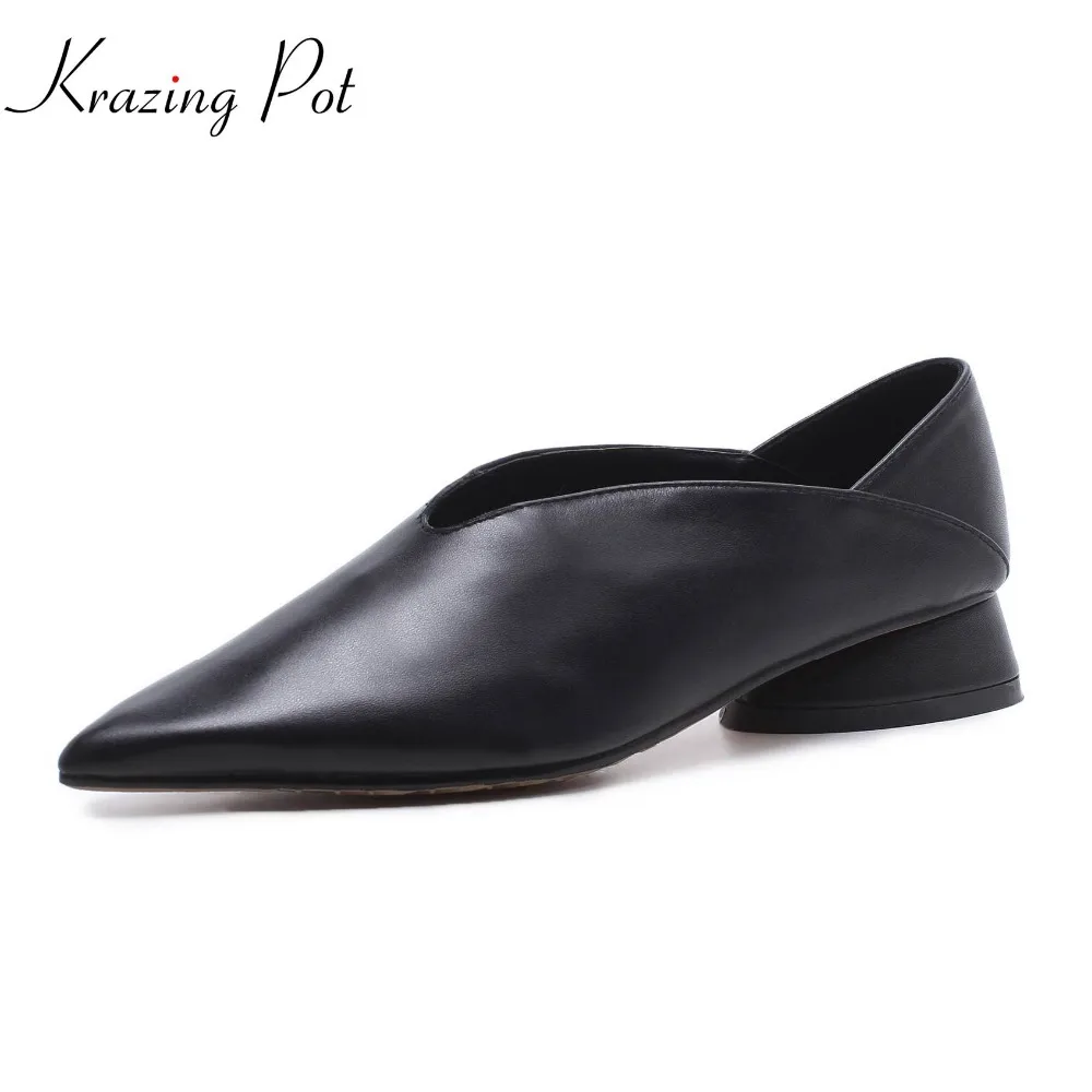

Krazing pot 2019 pointed toe cow leather slip on shoes low heels women pumps classic strange style high fashion shoes women L4f1