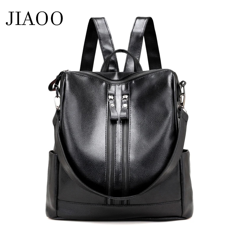 JIAOO النساء على ظهره محفظة للماء نايلون مضاد للسرقة النساء الجلود قدرة كبيرة على ظهره الأزياء المدرسية على ظهره حقائب النساء