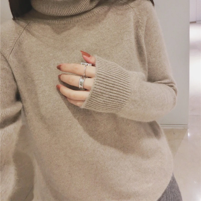 Gejas Ainyu 18autumn winter cashmere sweater female pullover high collar turtleneck sweater women solid color lady basic sweater Sweaters