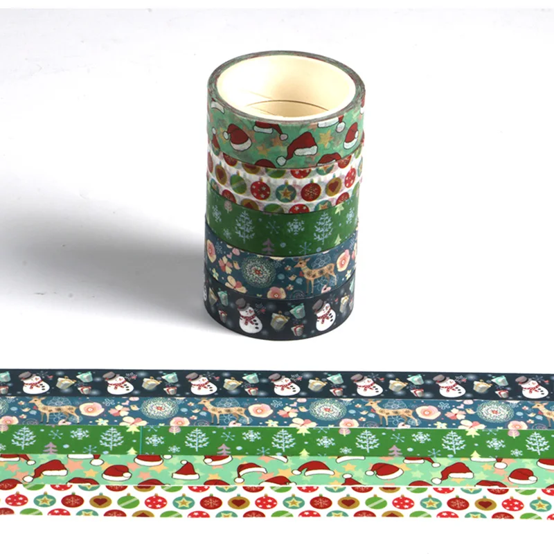 1PC Decorative Snow Deer Christmas Tree Washi Tape Set Rice Paper DIY Scrapbooking Adhesive Masking Tape 1.5cm*5m Stationery