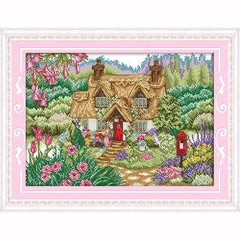 

Flower cabin landscape home Decor counted 14ct white canvas similar DMC Cross Stitch kits 14CT needlework Set DIY embroidery