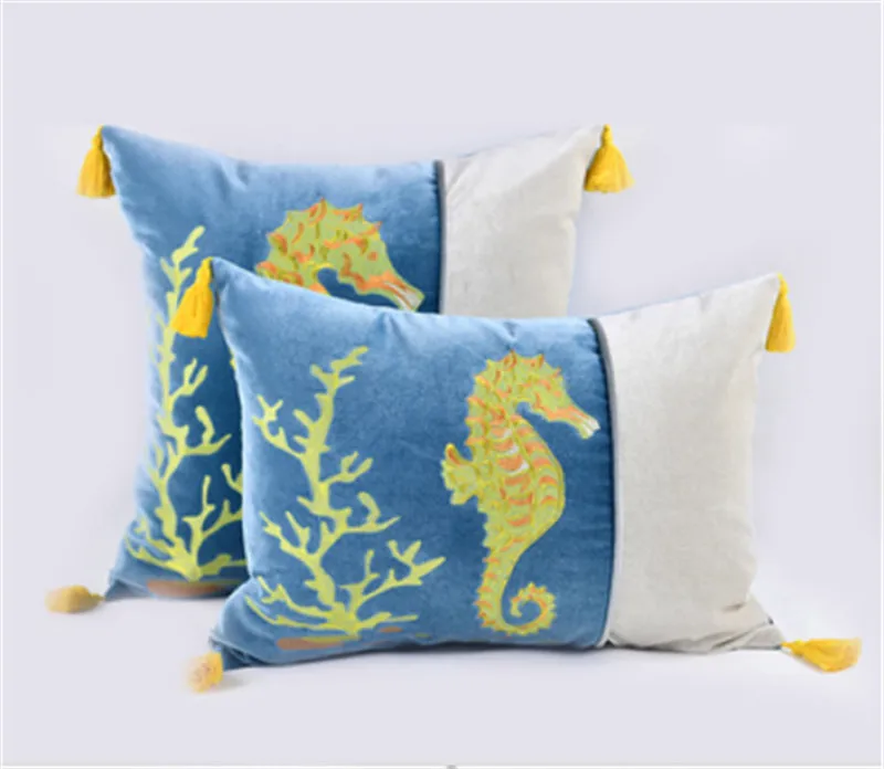 Европейский чехол для подушек Hippocampus/Conch/Shell вышивка Cojines Decorativos Para Диван Декоративные роскошные подушки, 1 шт