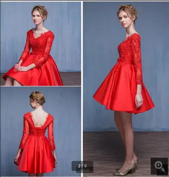 

New arrival red lace appliques homecoming dress fashion long sleeve corset/lace up sashes homecoming gowns hot sale