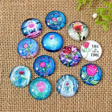 50 шт разноцветные с розами с цветочным узором мозаичная напечатанная стеклянная полукруглая мозаика для изготовления ювелирных изделий