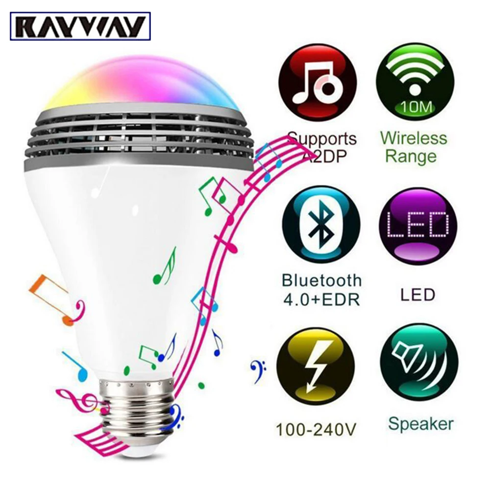 "Умная лампа RGB" Bluetooth 4,0 аудио лампа с динамиком затемнения E27 светодиодный Беспроводной музыка лампочки Цвет изменения через Wi-Fi приложение