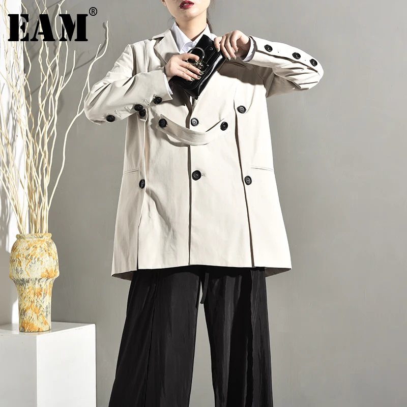 

[EAM] 2019 New Spring Autumn Lapel Long Sleeve Pockets Button Split Loose Temperament Jacket Women Coat Fashion Tide JQ2900