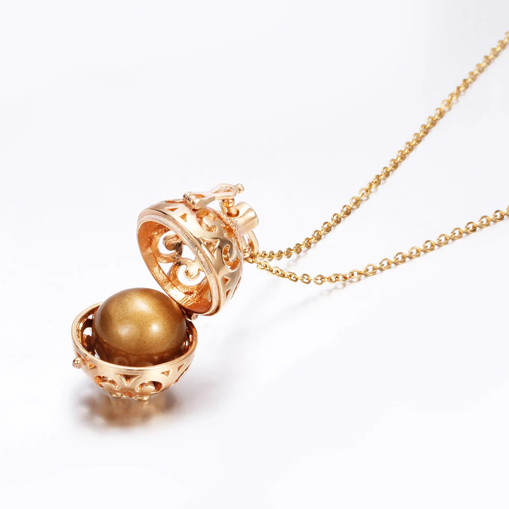 Gold//Silver Flower Hollow Magic Box Musical Necklace Pendant Color Beads Women