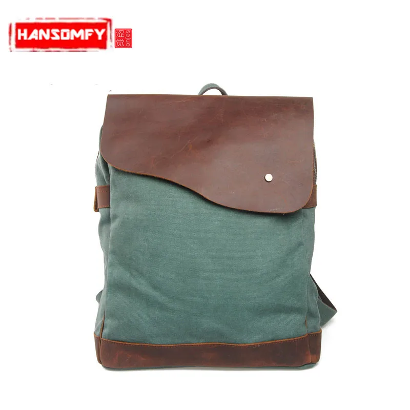 

New canvas with crazy horse Leather Men shoulder Bag University wind travel bag casual tide men and women school Laptop backpack