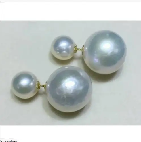 

charming 8mm with 12mm south sea round white pearl earrings solid gold