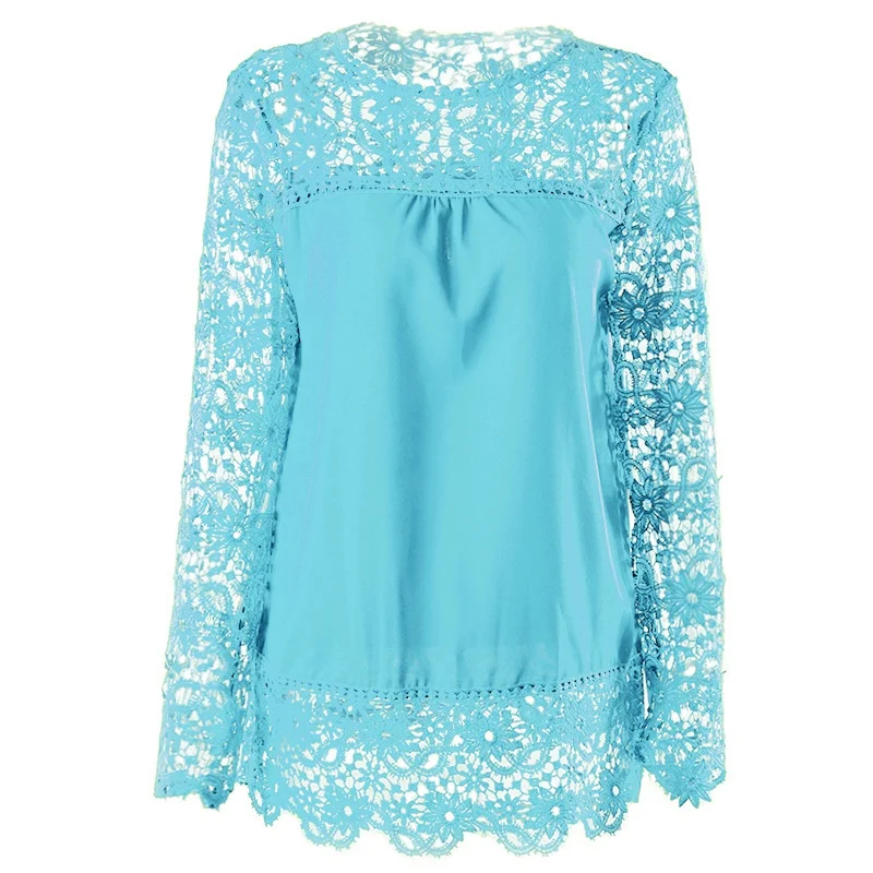 LAAMEI, шифоновые блузки, женские блузки, кружевные рубашки с длинным рукавом, вязанные крючком блузы, топы, блузы, женские блузки, S-7XL размера плюс - Цвет: color 6