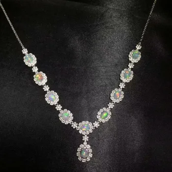 

Natural Multicolor opal Necklace Natural Gemstone Pendant Necklace S925 sliver trendy Luxury Sun flower women party gift Jewelry