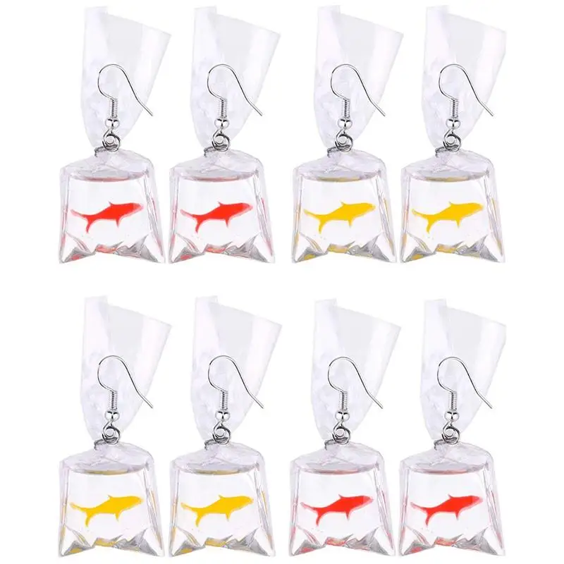 

4 Pairs Of Resin Goldfish Earrings Fish Water Bag Earrings For Women And Girls