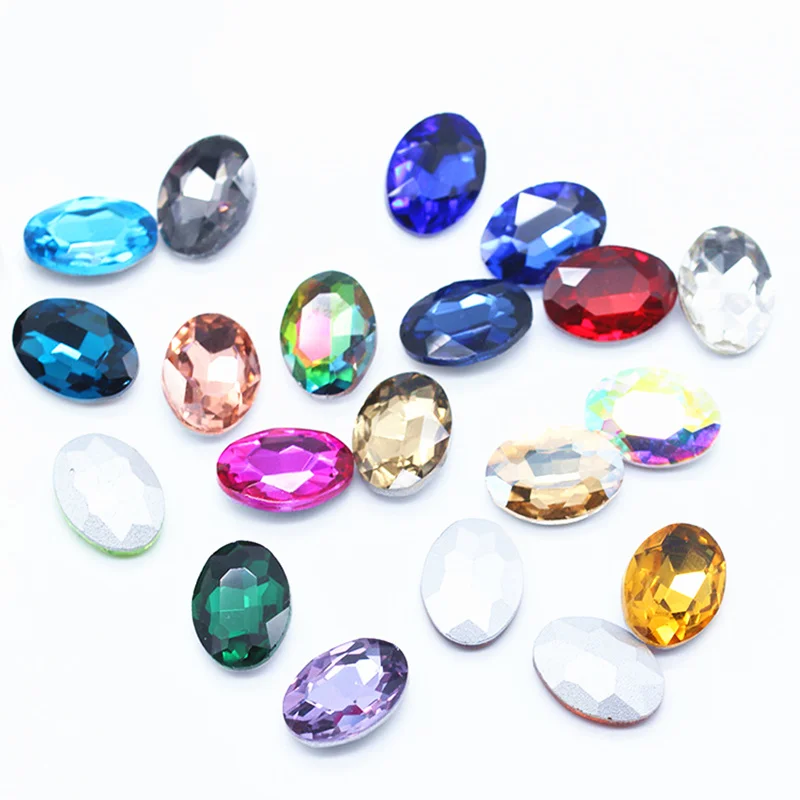  50pcs/bag 4*6mm 22 Colors Oval Nail Gems Pointback Crystals Glass Nail Art Accessory Decoration