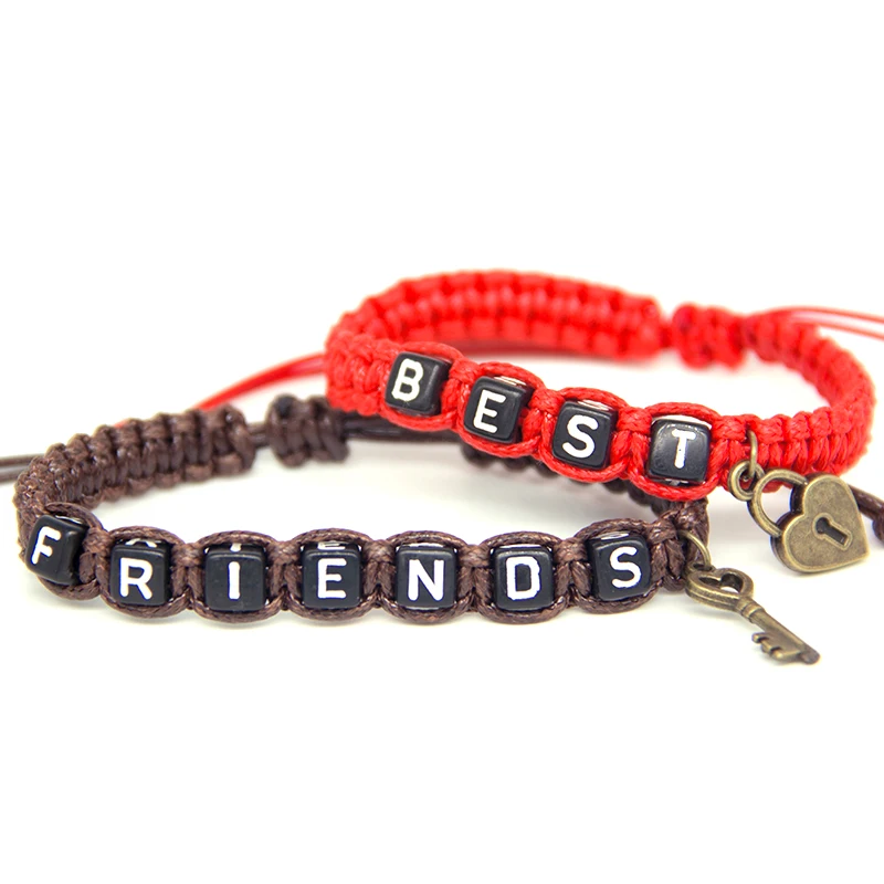 

2pcs/pair Couple Bracelets Red Best Lock And Friends Key Rope Chains Lovers Personalized Gift Handmade Jewelry Charm Bracelets