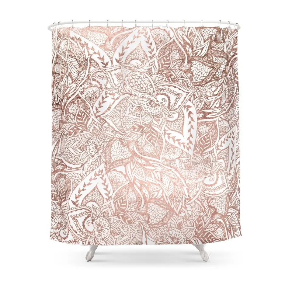 Rose Gold Floral Mandala Pattern Shower Curtain Waterproof