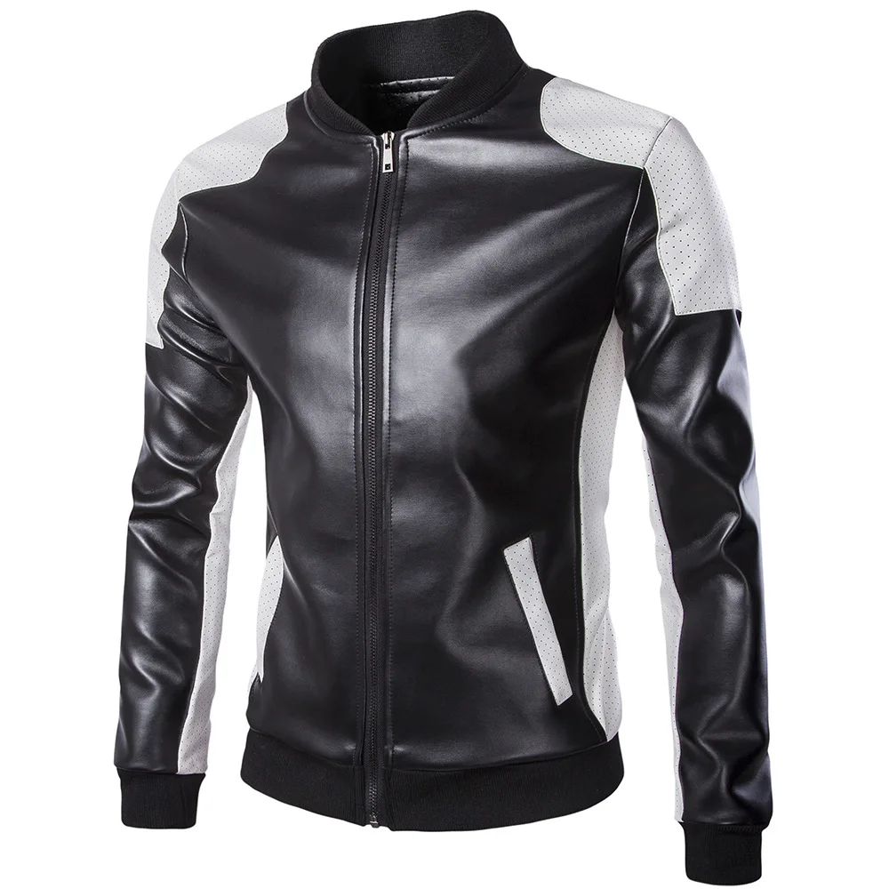 

mens leather jackets and coats new spring autumn black white patchwork leather coat men jacket moto biker leather jacket men