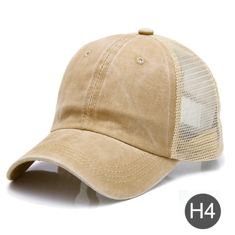 Вышитый индивидуальный пользовательский тестовый логотип модная промытая хлопковая сетчатая бейсболка кепки мужские и женские летние кепки, Кепка с задней застёжкой Прямая - Цвет: H4