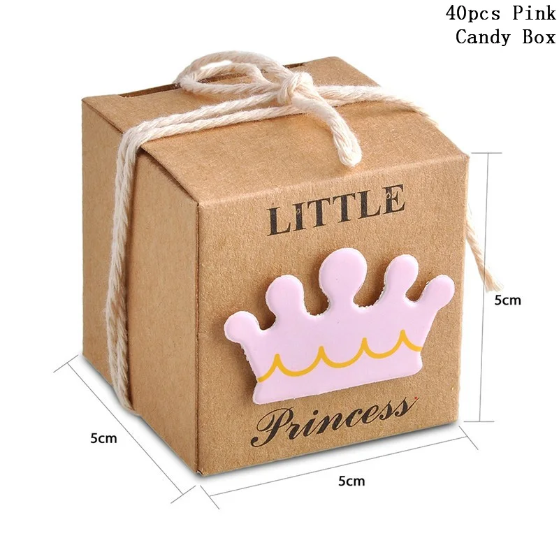 WEIGAO 20/40 шт. крафт Бумага коробка конфет мешочки для вечеринки перед рождением ребенка мальчик подарки для гостей «Маленький принц», одежда/принцесса проект "Корона" счастливый подарок на день рождения - Цвет: 40pcs Pink