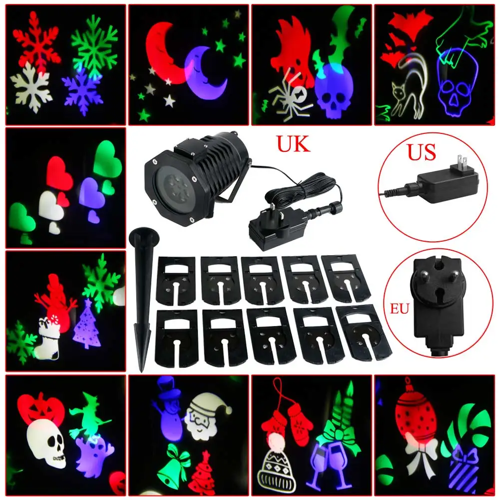 

Auto Rotating LED Light Landscape Outdoor Laser Projector Lamp Christmas Party Decoration With 10 Switchable Lens Patterns