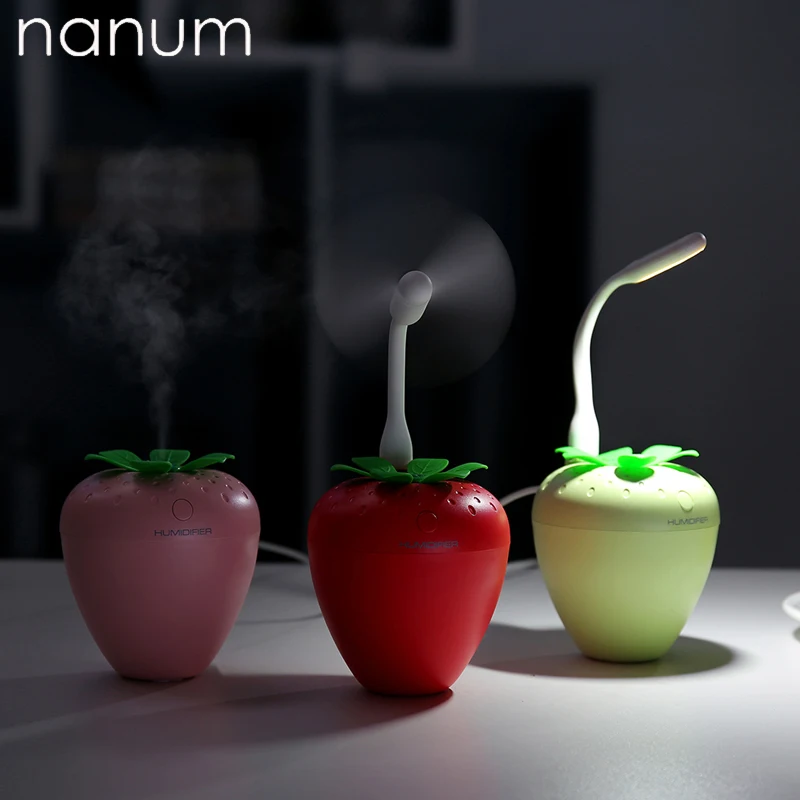 

3 in 1 Aroma Diffuser Strawberry Humidifier Mini Air Purifier Aromatherapy Essential Oil Diffuser LED Night Light USB Fan Fogger