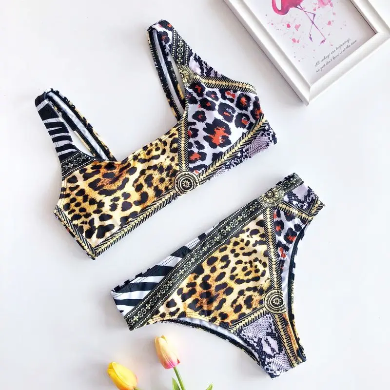 

HOT Hot Bikinis 2019 Mujer High Leg Bikini Leopard Separate Swimsuit High Waist May Women African Swimwear Female Swimming Suit