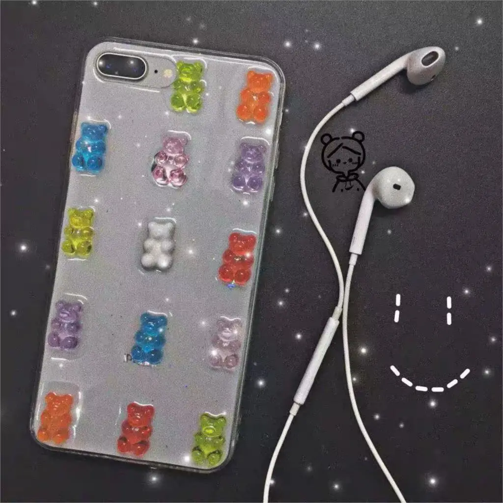 

Cute 3D Candy Colors Bear Phone Case For iphone Xs MAX Xr X 6 6s 8 7 plus back Cover Glitter Transparent Soft Back Shell Fundas