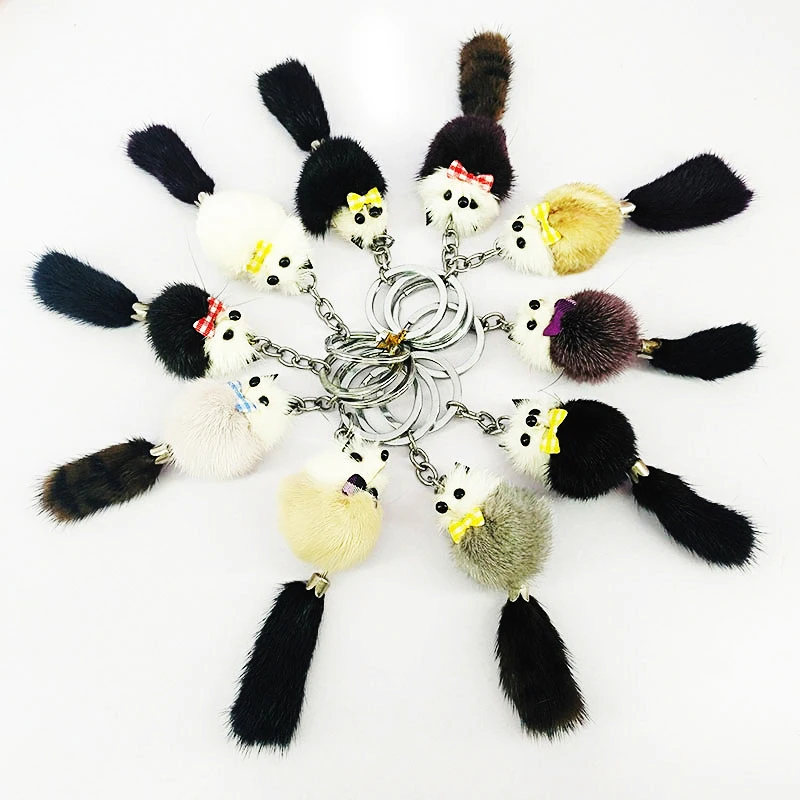 

New Best Rabbit Fur Puff Bag Ball KeyChains Cute Mouse KeyChain Kids Grils Rings Gold-color KeyChains Car Bag Key Chain Trendy