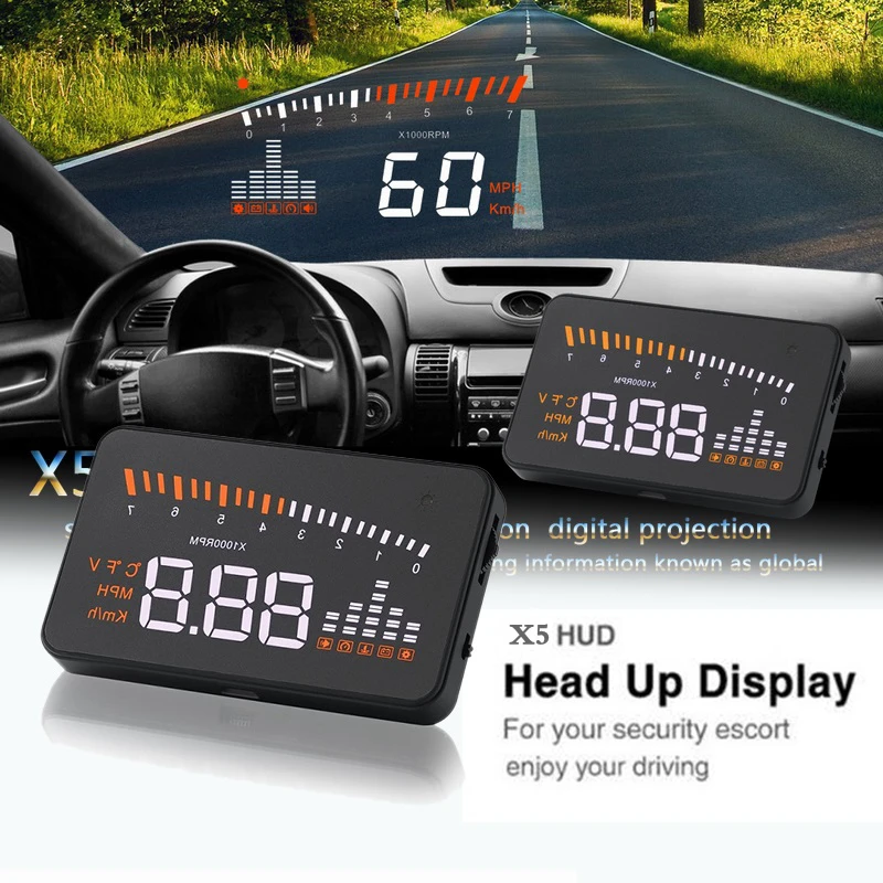 Автомобильный Универсальный 3-дюймовый дисплей HUD X5 с интерфейсом OBD2 II цифровой
