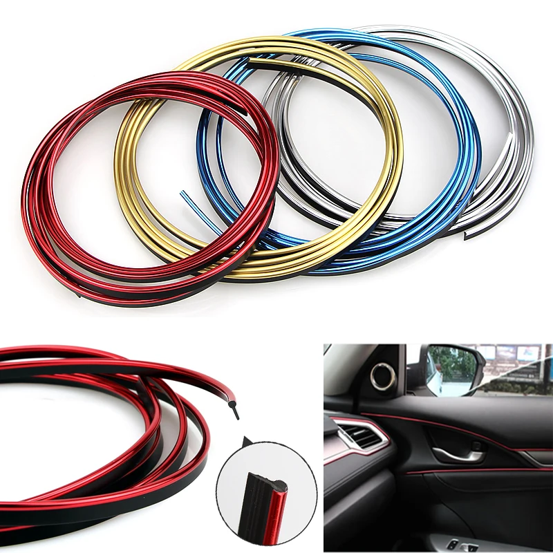 Acouto Car Interior Decorative Moulding Trim Strip Line Sticker Plated Gold