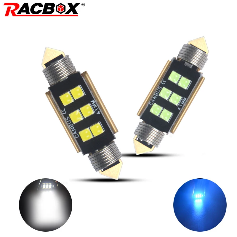 

RACBOX 4Pcs C5W LED Signal Lamp Canbus Bulbs White Blue Car Interior canbus Reading Light 12V 31mm 36mm 39mm 41mm