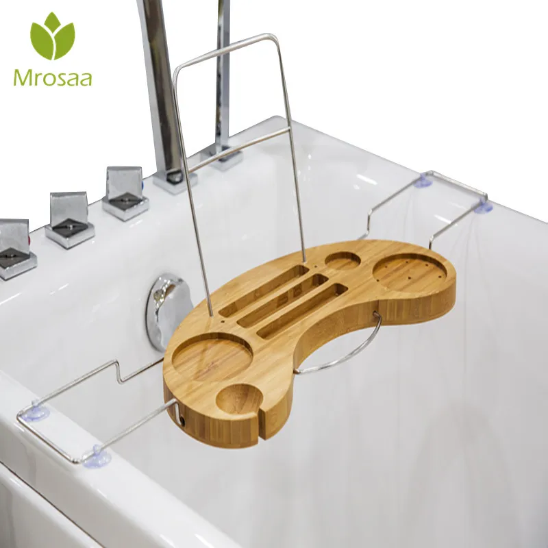

Bamboo Bathtub Tray Arc-shaped Shelf Retractable Sanitary Shelf Bathroom Storage Holder Shelves Shower Bath Bathtub Stand Rack