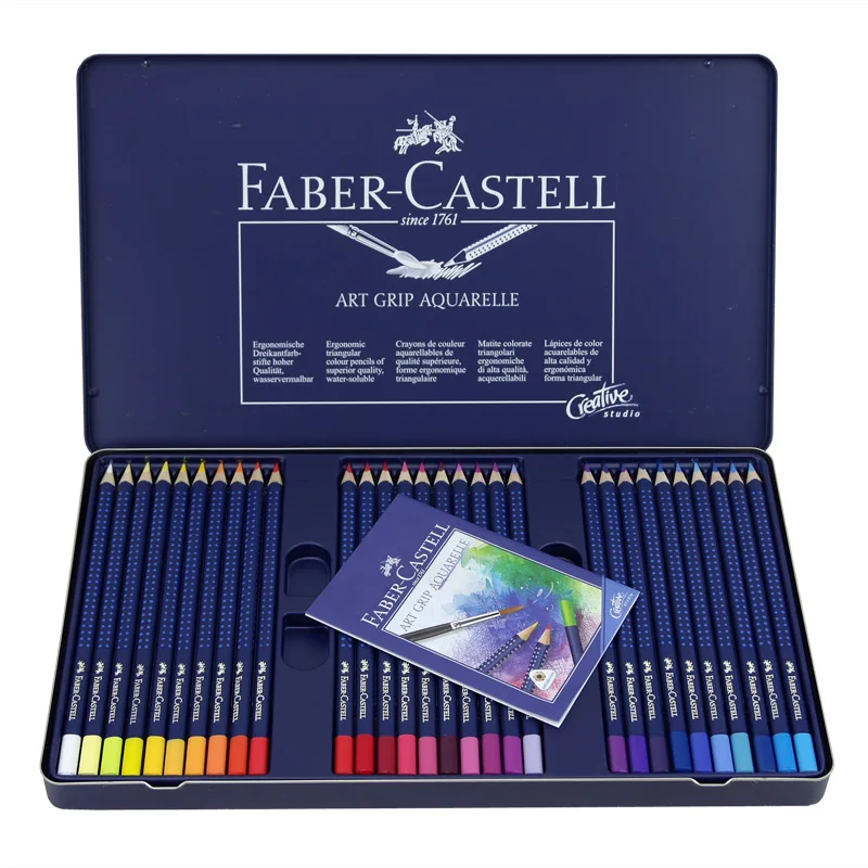 

Faber-Castell Fashion Blue Wave Point Water Soluble Colored Pencils with Luxury Blue Iron Box Package Artist Colour Pencil Pen