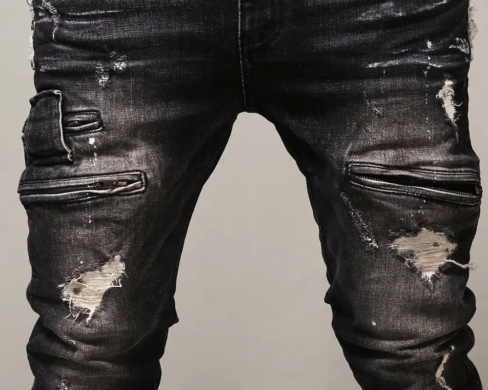black damaged jeans