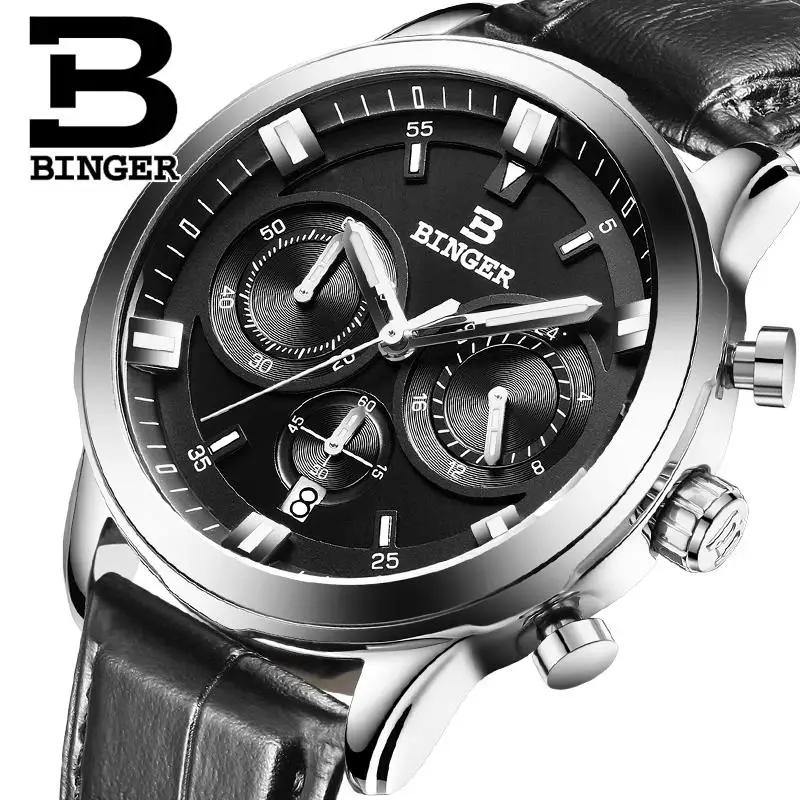 

New Switzerland Luxury Brand Men's Watches BINGER Japan Quartz Multi-function Dial Chronograph Waterproof Diver Clock B9011