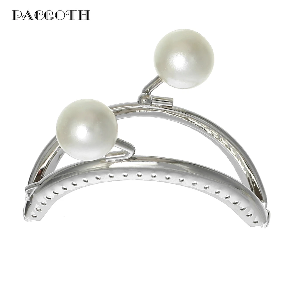 

PACGOTH Iron Based Alloy Kiss Clasp Lock Purse Frame Arch Silver Tone Bronze White Acrylic Pearl Imitation Ball 8.5x7.2cm, 3 PCs