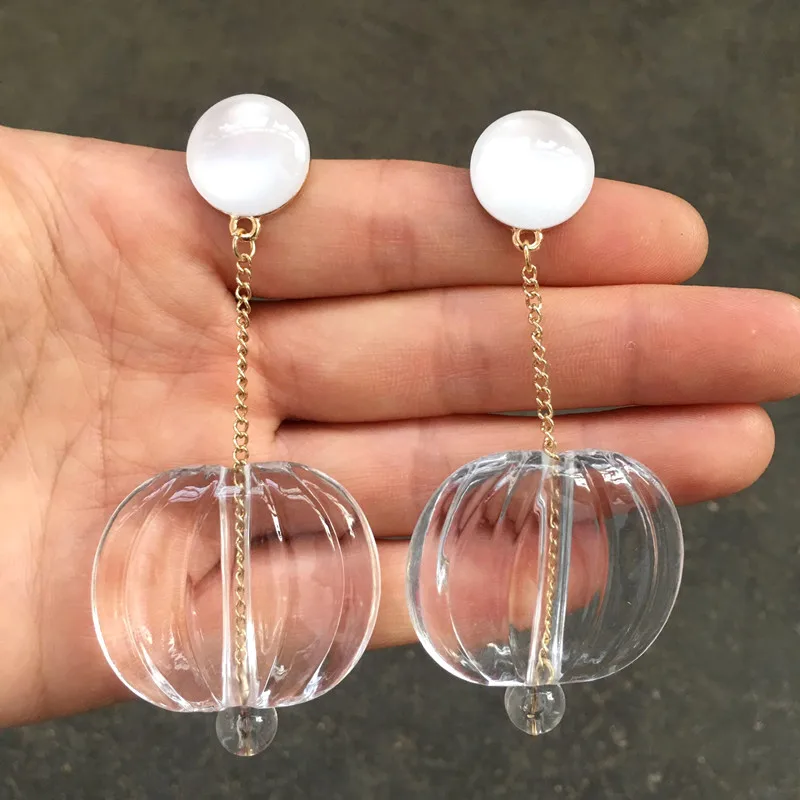 

UJBOX Creative Transparent Acrylic Resin Pumpkin Earrings Women Long Chain Tassel Drop Dangle Earrings Halloween Party Earrings