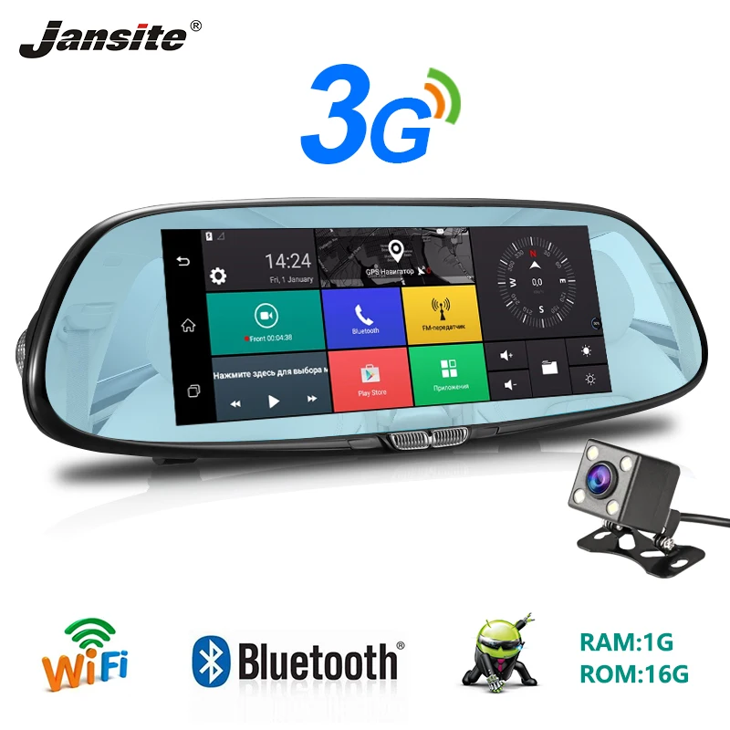 

Jansite 3G Car DVR Android 5.0 Camera 7" Touch screen GPS Navigation Car Video Recorder Loop recording Rear view Mirror Dash Cam