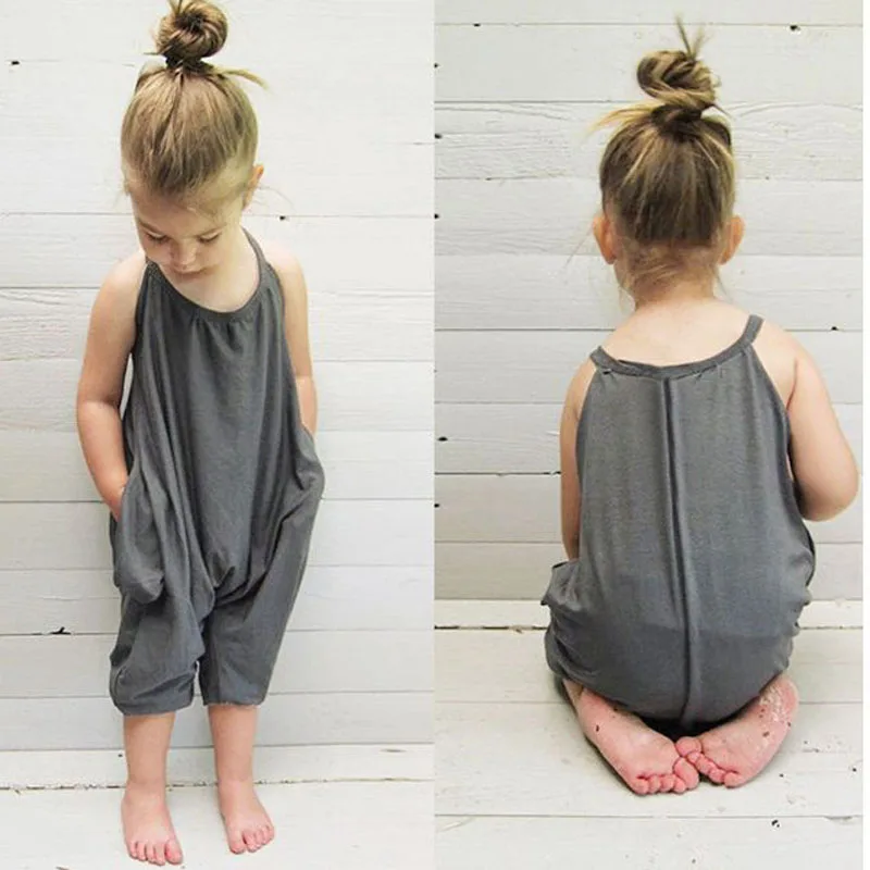 Cute Kids Baby Girls Spaghetti Strap Belt Jumpsuit Pants Bodysuit Clothes Outfits black 2018 summer sunsuti clothes