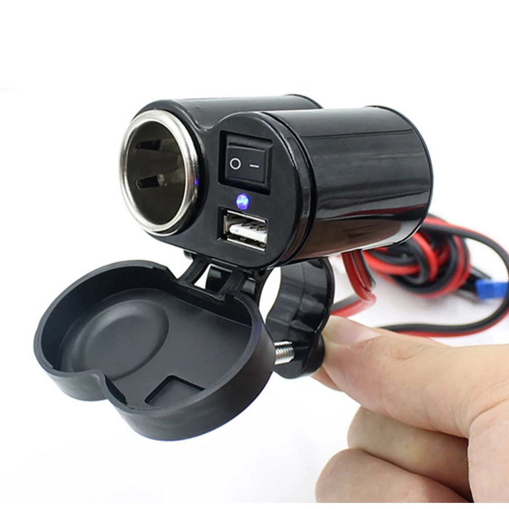 Motorcycle 12V USB Cigarette Charger Lighter Power Port Outlet Socket for Cell Phone