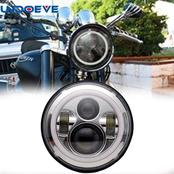 

Undoeve For Motorcycles DRL with white Halo Angel Eyes H4 7 inch Round Motorcycle LED Headlight