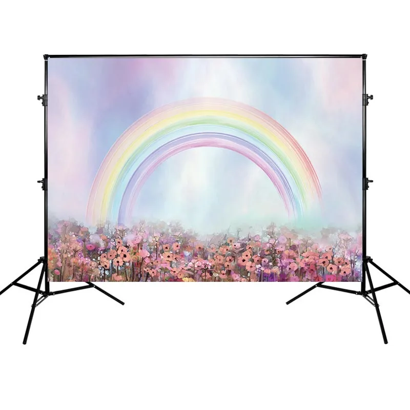 

Rainbow Birthday Party Background Colorful Flowers Backdrop Fantasy Customized Photographic Background for Photo Studio