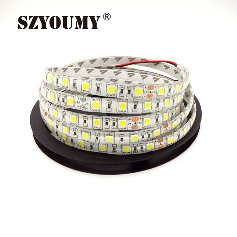 #cheap SZYOUMY 5m 24V IP65 Waterproof LED Strip 5050 300leds Lighting flexible Light stripe Led Tape Luces Ribbon WarmWhite White RGB