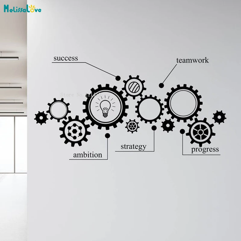 Дизайн механизм шестерни Инженерная СТЕНА Виниловая наклейка Sucess Teamwork офисные студенческие виниловое панно съемный YT1825