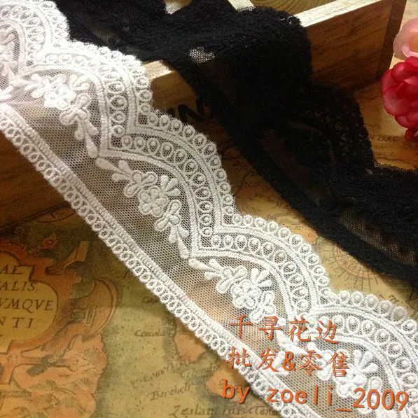 

5Yard /Lot DIY handmade lace fabric black white clothes accessories vintage net embroidery decoration 5cm wide lace trim