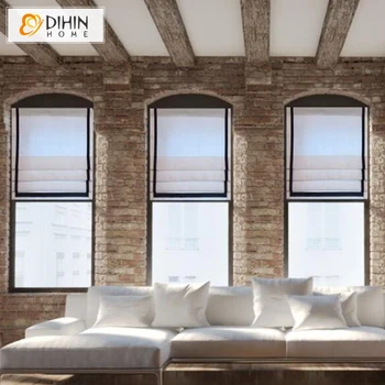 

High Quality Cotton/Linen Fabric With Banded Light Filter / Full Blackout Roman Shades Customized Window Curtains