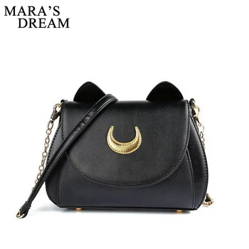 

Mara's Dream Brand Sailor Moon Bag Ladies Handbag Black White Cat Luna Moon PU Leather Solid Hasp Women Messenger Crossbody Bag