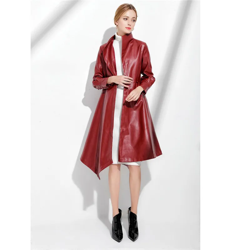 Осенняя и зимняя женская кожаная куртка новинка Slim Плюс Размер Тонкий темперамент черный вино красный сплошной цвет PU пальто feminina JD496