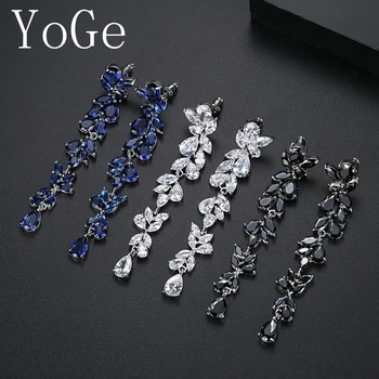 

YoGe statement Wedding&Party Jewelry,Fashion AAA CZ Sweet Romantic Leaf Shape Long Drop Earrings,ED048