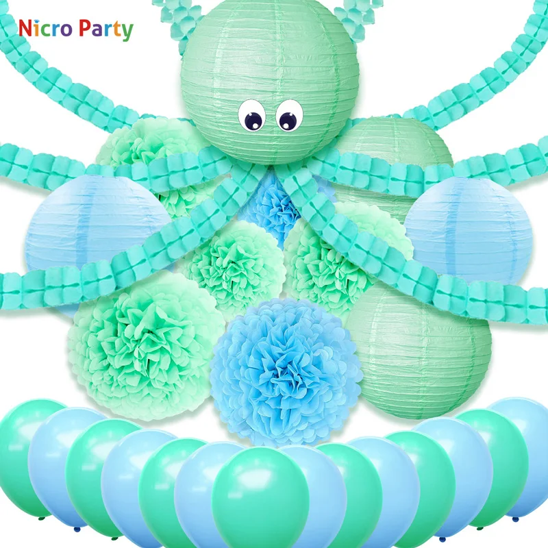 

Nicro Octopus 9/33 pcs Green Birthday Party Decorations Kids Kit Summer Lantern Flower New Party Home Decor DIY #Set105